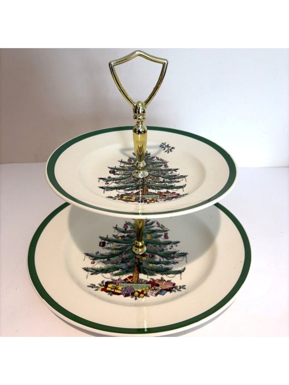 Vintage Spode Christmas Tree 2 Tier Tidbit Tray Serving Tray England Holiday